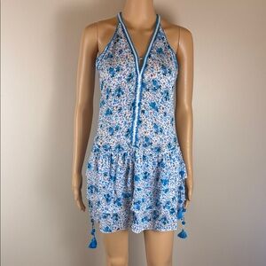 Poupette St. Barth Beth Blue Floral Mini Dress NWOT
